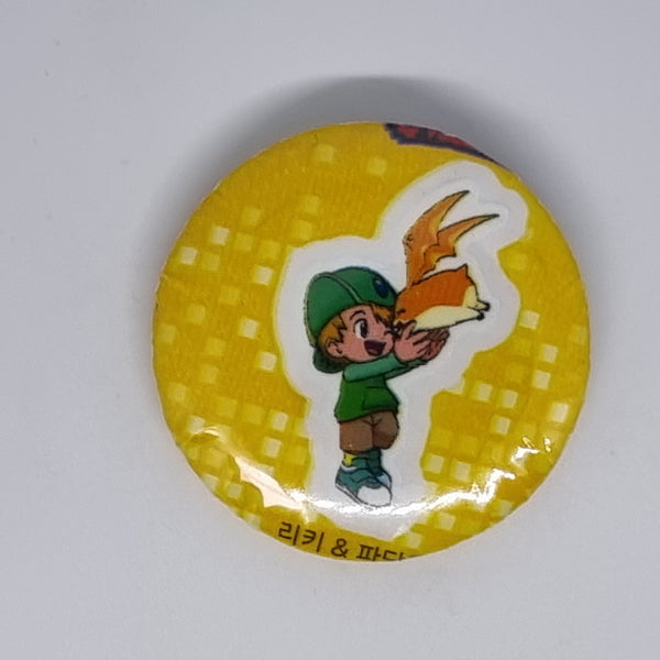 Retro World Korea Handmade 1" Pins -  Digimon Bubble Gum Stickers - Takaishi & Patamon - 20230209B